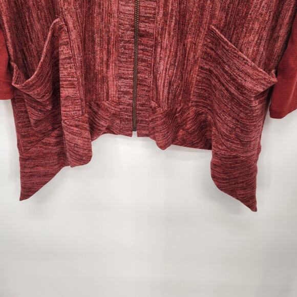 Logo Lori Goldstein Variegated Burgundy V-Neck Zippered Cardigan Women's S - Picture 7 of 9